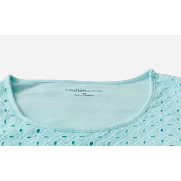 CROFT & BARROW SHORT SLV PULL-OVER - FRONT LACE OVERLAY, WOMENS, M, MINT GREEN - Picture 2 of 12